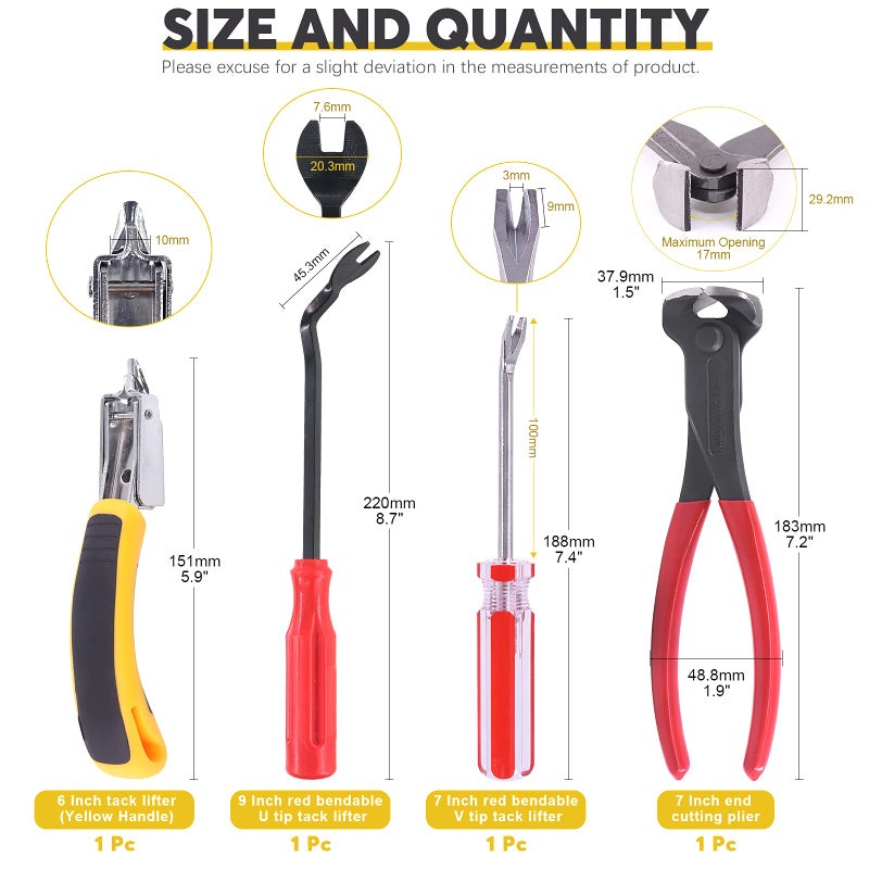 Mardatt 4Pcs Upholstery and Construction Staple Remover Tack Puller Nail Remover Tools Set W End Cutting Pliers, Staple Puller, Tack Lifter, Fastener Remover, for Furniture Floor Wall Car Photo Frame - Image 2